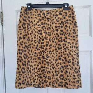 Milly New York Leopard Print Pencil Skirt Faux Fur Tan Brown sz 6 MADE IN USA